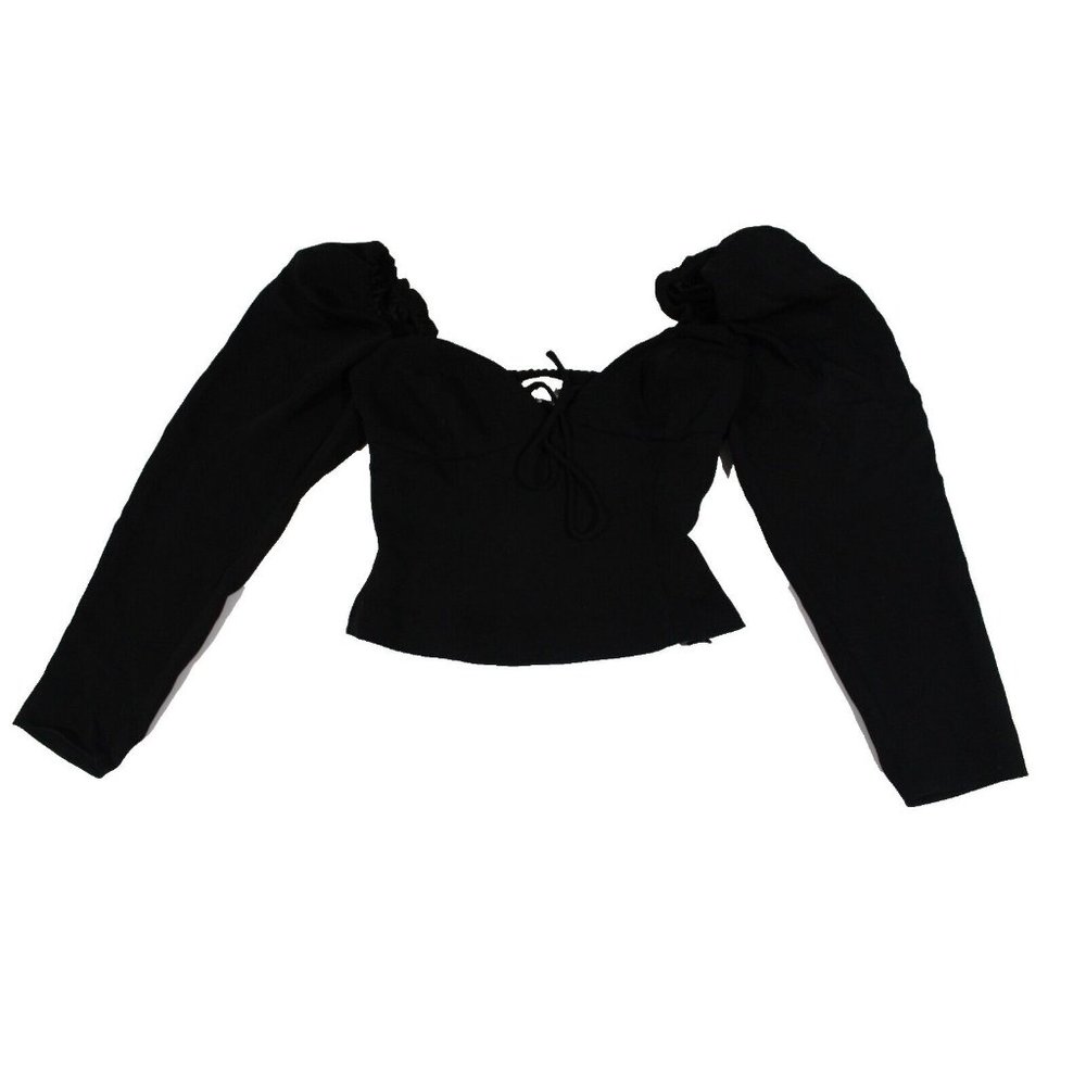 Aritzia Wilfred Morel Black Puff Off-Shoulder Side Zip Crop Top Shirt Black 00